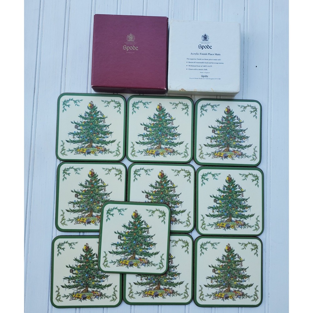 Spode Christmas Tree Coasters Set of 10 Acrylic Finish Made in England Holiday
